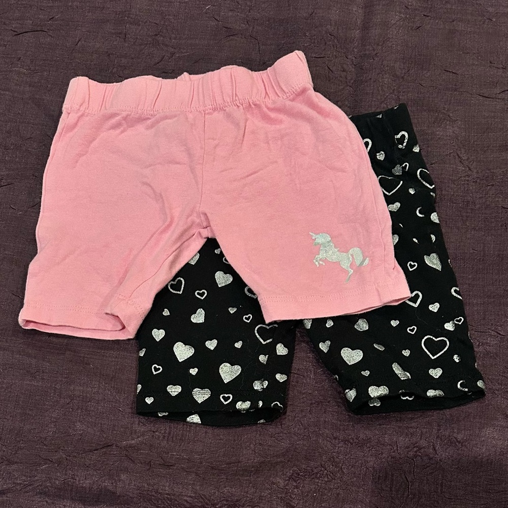Pink and Black Baby Shorts Set with Unicorn and Hearts